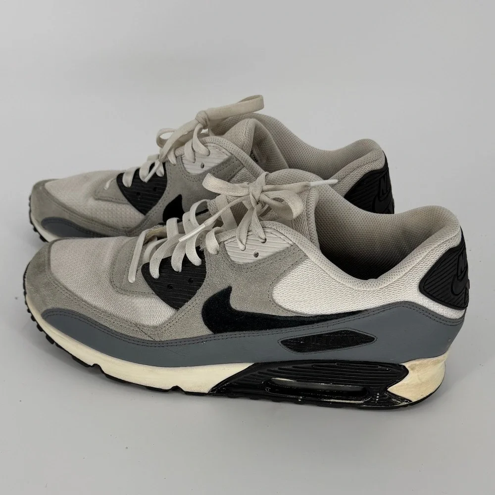 Nike Air Max 90 Mens Grey Black White Suede Mesh Sneakers CN8490-002